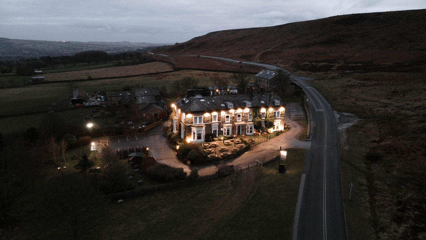 Cow and Calf Rural Pub on Ilkley Moor in West Yorkshire 4K Drone Photo by Affordable Drone Videographer in Yorkshire Crispin McKie